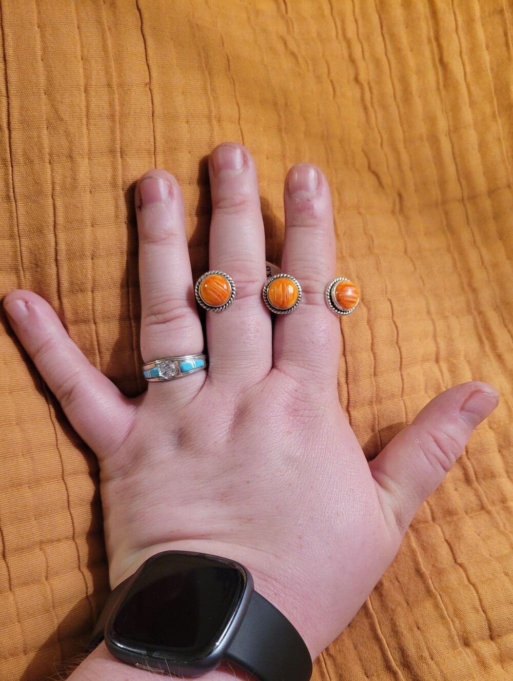 Sterling Silver Orange Spiny Oyster Adjustable Ring Western Boho NWT